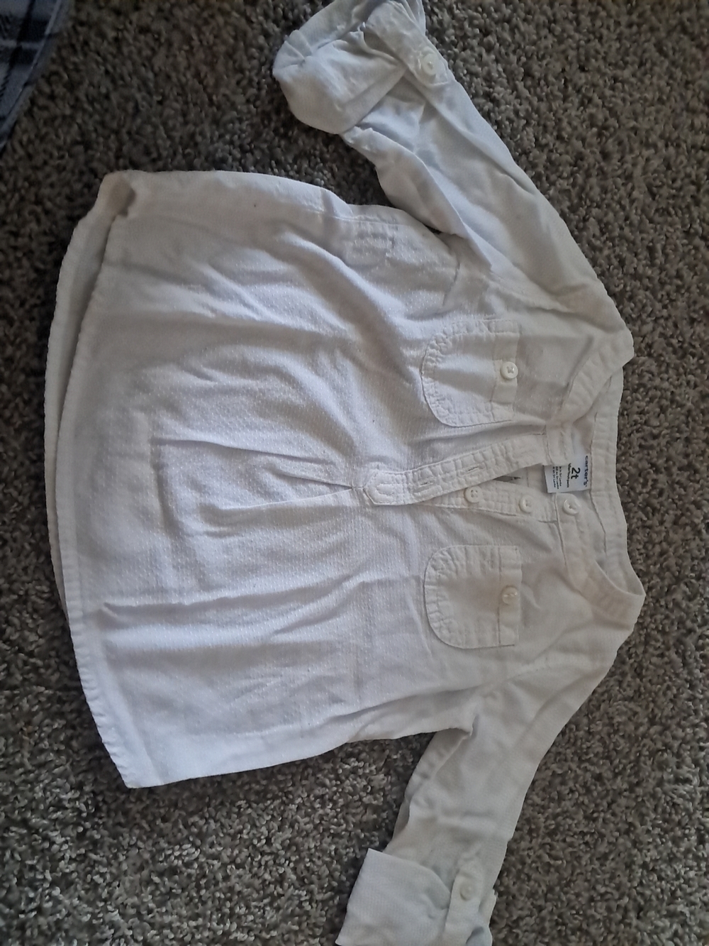 White Long-Sleeve Button Front Girls' Shirt